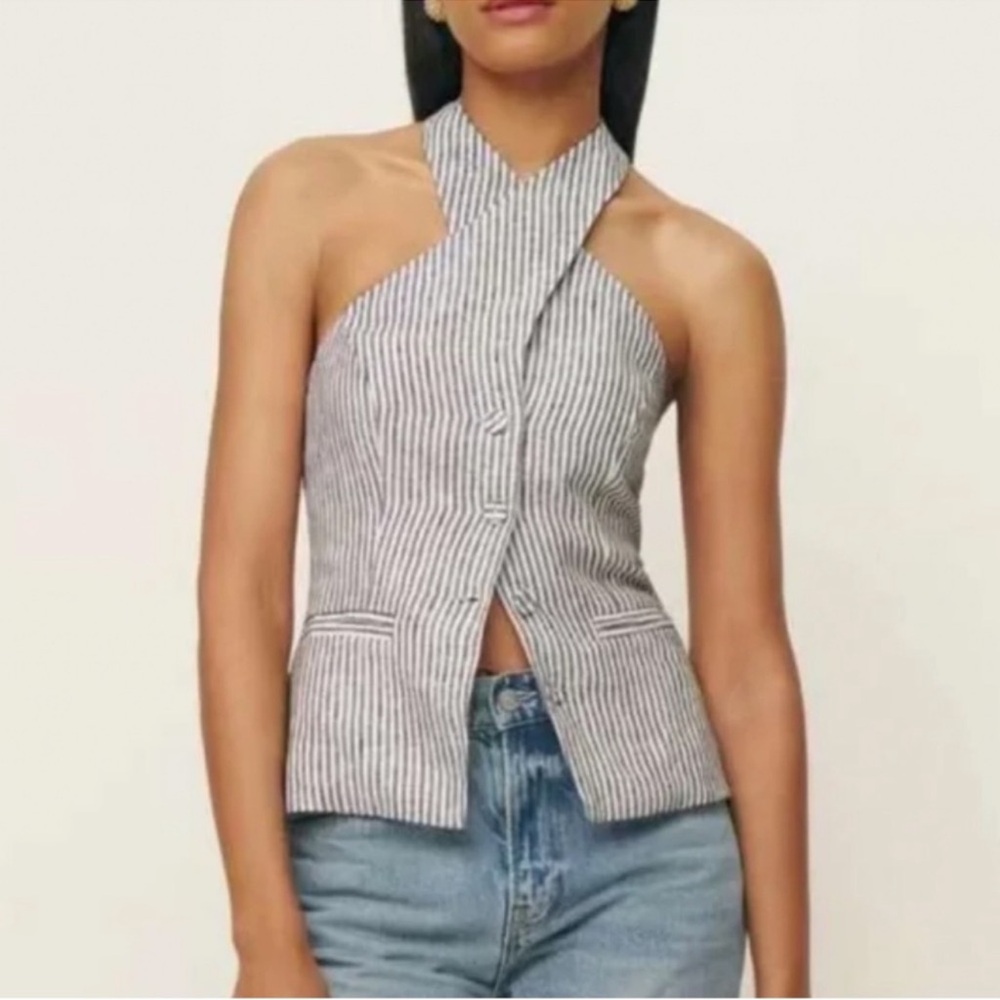 Reformation Summer Tate Linen Top - Vineyard Stripe NWT